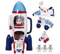 YULEYU Kit de jeu de vaisseau spatial avec lumière et son pour garçons et filles, comprenant 3 figurines d'astronautes, 1 fusée spatiale, 2 rovers spatiaux, 1 navette, kit de jeu Astro Venture