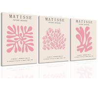 yulihaz Matisse Fleur Rose en Toile Art Mural Set de 3, Affiches Abstraites Roses de Henri Matisse Imprimées Minimalistes Décoration Murale Élégante pour Chambre Salon Cadré 30,5x40,6 cm