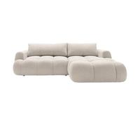 Yulin - Canapé d'angle droit 4 places convertible avec coffre en tissu bouclette - Beige