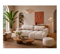 Yulin - Canapé d'angle droit 4 places convertible avec coffre en tissu bouclette - Beige