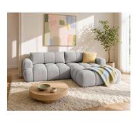 Yulin - Canapé d'angle droit 4 places convertible avec coffre en tissu bouclette - Gris clair