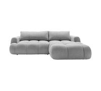 Yulin - Canapé d'angle droit 4 places convertible avec coffre en tissu bouclette - Gris clair