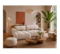 Yulin - Canapé d'angle gauche 4 places convertible avec coffre en tissu bouclette - Beige