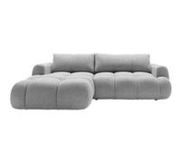 Yulin - Canapé d'angle gauche 4 places convertible avec coffre en tissu bouclette - Gris clair