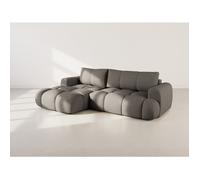 Yulin - Canapé d'angle gauche 4 places convertible avec coffre en tissu bouclette - Gris foncé