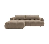 Yulin - Canapé d'angle gauche 4 places convertible avec coffre en tissu bouclette - Marron