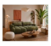 Yulin - Canapé d'angle gauche 4 places convertible avec coffre en tissu bouclette - Vert