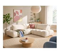 Yulin - Canapé d'angle L 5 places convertible avec coffre en tissu bouclette - Beige