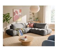 Yulin - Canapé d'angle L 5 places convertible avec coffre en tissu bouclette - Gris