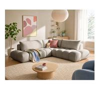 Yulin - Canapé d'angle L 5 places convertible avec coffre en tissu bouclette - Taupe