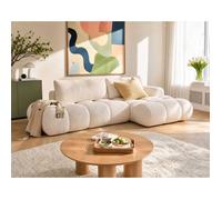 Yulin - Canapé d'angle ouvert droit 4 places convertible avec coffre en tissu bouclette - Beige Beige