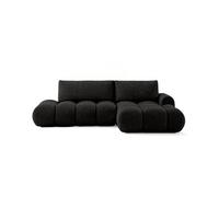 Yulin - Canapé d'angle ouvert droit 4 places convertible avec coffre en tissu bouclette - Noir Noir
