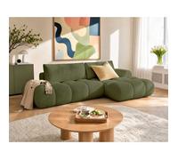 Yulin - Canapé d'angle ouvert droit 4 places convertible avec coffre en tissu bouclette - Vert