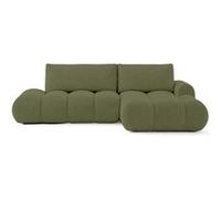 Yulin - Canapé d'angle ouvert droit 4 places convertible avec coffre en tissu bouclette - Vert Vert