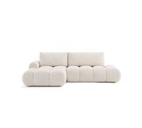 Yulin - Canapé d'angle ouvert gauche 4 places convertible avec coffre en tissu bouclette - Beige