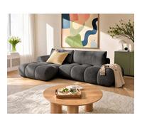 Yulin - Canapé d'angle ouvert gauche 4 places convertible avec coffre en tissu bouclette - Gris Gris