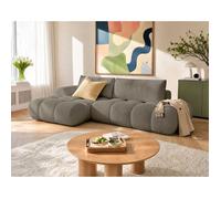 Yulin - Canapé d'angle ouvert gauche 4 places convertible avec coffre en tissu bouclette - Taupe