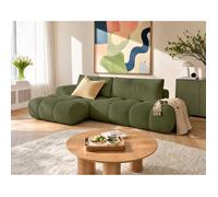 Yulin - Canapé d'angle ouvert gauche 4 places convertible avec coffre en tissu bouclette - Vert