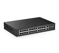 YuLinca 24 Port PoE Switch, 10/100Mbps PoE+ Ports, 2 Gigabit Ethernet Uplink, IEEE802.3af/at, Max 300W, VLAN & PoE Extend 250m, RackMount Fanless Unmanaged Ethernet Switch