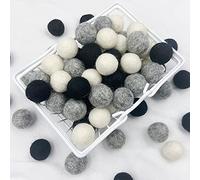 Yulitigy Boules de feutre de laine 2cm 80pc boule de feutre décor de fête bricolage personnalisé boule de feutre décor à la maison guirlande, Blanc, noir, gris-80pc