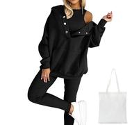 YUlLAN Ensemble 3 Pièces à Capuche pour Femme Calmlily, Sweat à Capuche Surdimensionné Uni à Boutons Calmlily, Ensemble 3 Pièces Décontracté à Capuche Surdimensionné à Capuche (Noir,XX-Large)