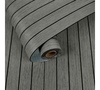 Yullpaper Panneau Mural Adhesif En Bois Gris Fonce Revêtement Mural De Salle De Bain Panneaux Muraux 3D Decoration Pour Salon Cuisine Impermeable Papier Peint Autocollants 30 cm x 300 cm