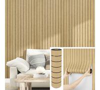 Yullpaper Panneaux Muraux Adhesif 3D Effet Bois Gris Et Jaune Pour Salon Cuisine Panneau Mural Decoratif PVC Papier Peint Autocollants Revetement Mousse Acoustique En Rouleau 30 cm x 300 cm
