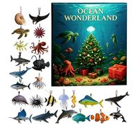 Yulokdwi Avent De Noël Des Animaux Marins - Calendrier De L Avent 24 Jours Avec Ornements En Acrylique 2D,Pendentif Vie Marine | Pour Voiture Mur Fenêtre Porte Cadeaux Fête