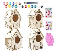 Yulokdwi Paint Bird House for Kids, Bird House Building Kit - Construisez Votre Propre Maison d'oiseau - Activité Artisanale Amusante inachevée en Bois avec Corde et Colle pour Les 8 à 12 Ans