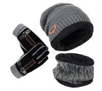 YULOONG bonnet chapeau écharpe gants ensemble hiver tricoté chapeau cou plus chaud écran tactile gants de conduite unisexe Gris