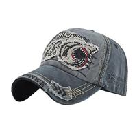 YULOONG Casquette de Baseball pour Hommes Vintage Broderie Requins Washed Denim Casquette de Camion pour Femmes 100% Coton Bonnet de Soleil Taille Réglable B