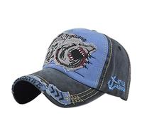 YULOONG Casquette de Baseball pour Hommes Vintage Broderie Requins Washed Denim Casquette de Camion pour Femmes 100% Coton Bonnet de Soleil Taille Réglable C