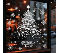 YULOONG Décorations de Noël argentées pour fenêtre, sapin de Noël, flocon de neige, autocollants double face, décoration de fenêtre, mur, porte, autocollants statiques réutilisables