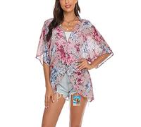 YULOONG femmes couverture en mousseline de soie imprimé floral Kimono lâche châle Cardigan Boho été décontracté Blouse haut Sexy plage maillots de bain Capes