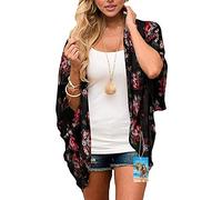 YULOONG femmes couverture en mousseline de soie imprimé floral Kimono lâche châle Cardigan Boho été décontracté Blouse haut Sexy plage maillots de bain Capes
