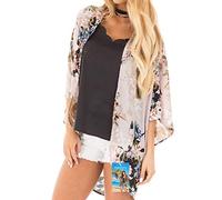 YULOONG femmes couverture en mousseline de soie imprimé floral Kimono lâche châle Cardigan Boho été décontracté Blouse haut Sexy plage maillots de bain Capes