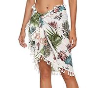 YULOONG Femmes Plage Wrap Jupes Court Tablier À Franges Sarong en Mousseline De Soie Maillots De Bain Cover Ups Sexy Bikini Wrap