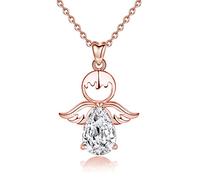 Yuluzeln Collier Ange Gardien Collier Pendentif en Argent Sterling 925 avec Cristaux Talisman Symbole Ange et Coeur, Baptême Communion Cadeaux d'anniversaire pour Filles Enfants (Ange gardien or rose)