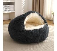 Yuly Lit apaisant pour Chats,Coussin Chat Donut,Panier Rond Chat,Antidérapant et Lavable,Tissu Peluche,Doux et Confortable avec Capuche pour Animaux de Petit Chien Lapin (Gris foncé,40cm)
