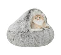 Yuly Lit apaisant pour Chats et Petit Chien,Maison de lit de Chat de Beignet en Peluche à Capuchon,Panier pour Chat Anti Dérapant Lavable Rond en Moelleux,Antidérapant (Café,L-65cm)