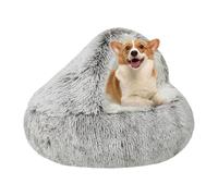 Yuly Lit pour Chat et Petit Chien,Coussin,Panier pour Chats Anti Dérapant Lavable Rond en Moelleux,Antidérapant,Maison de lit de Chat de Beignet en Peluche à Capuchon (Café,S-40cm)