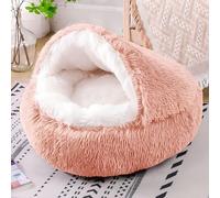 Yuly Panier Chat, Panier pour Chien, Semi-fermé, Coussin Apaisant pour Chats, Lit Moelleux en Peluche pour Animaux, Canapé, Lavable et Anti-anxiété, Antidérapant (Rose)
