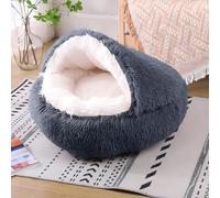 Yuly Panier Chat, Panier pour Chien, Semi-fermé, Coussin Apaisant pour Chats, Lit Moelleux en Peluche pour Animaux, Canapé, Lavable et Anti-anxiété, Antidérapant (Gris Foncé)