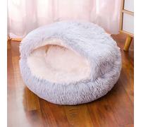 Yuly Panier Chat, Panier pour Chien, Semi-fermé, Coussin Apaisant pour Chats, Lit Moelleux en Peluche pour Animaux, Canapé, Lavable et Anti-anxiété, Antidérapant (Gris Claire)