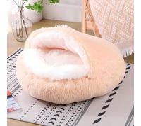 Yuly Panier Chat, Panier pour Chien, Semi-fermé, Coussin Apaisant pour Chats, Lit Moelleux en Peluche pour Animaux, Canapé, Lavable et Anti-anxiété, Antidérapant (Champagne)