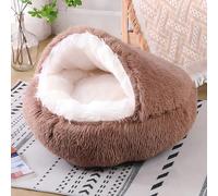 Yuly Panier Chat, Panier pour Chien, Semi-fermé, Coussin Apaisant pour Chats, Lit Moelleux en Peluche pour Animaux, Canapé, Lavable et Anti-anxiété, Antidérapant (Café)