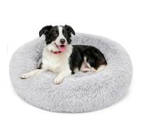 Yuly Panier pour Chat et Chien, Lit Donut Lavable pour Petits et Grands Animaux domestiques, Coussin Rond Moelleux, Tissu Peluche Doux, Lavable Fond antidérapant (L 130 x l 130 x H 20 cm,Gris)