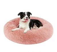 Yuly Panier pour Chat et Chien, Lit Donut Lavable pour Petits et Grands Animaux domestiques, Coussin Rond Moelleux, Tissu Peluche Doux, Lavable Fond antidérapant (L 130 x l 130 x H 20 cm,Rose)