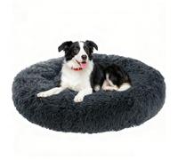 Yuly Panier pour Chat et Chien, Lit Donut Lavable pour Petits et Grands Animaux domestiques, Coussin Rond Moelleux, Tissu Peluche Doux, Lavable Fond antidérapant (L 150 x l 150 x H 20 cm,Gris foncé)