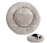 Yuly Panier pour Chien, Lit Ronde en Forme de Beignet, Tissu Peluche Doux, Coussin Chiens Lavable, Antidérapant Canapé Anti-anxiété pour Petit Moyen Grande Chiens et Chats (Beige,70cm/27.6in)